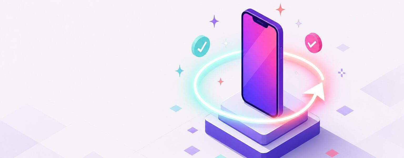 Isometric illustration of a refurbished phone being renewed, representing how refurbished phones offer a cheaper second life in 2026